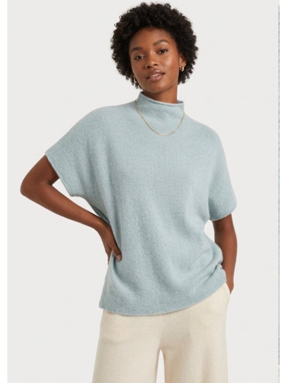 Studio 412 Women’s Cashmere Mock Neck Short Sleeve Sweater In Light Green Size M